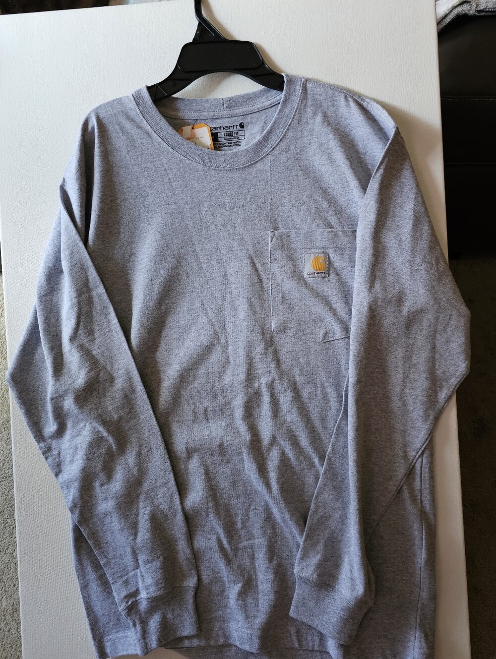 Carhartt Men's Crewneck Long-Sleeve Pocket Tshirt Heather Gray Small